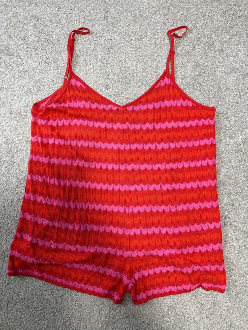 Women’s Red and Pink Striped Knit Romper